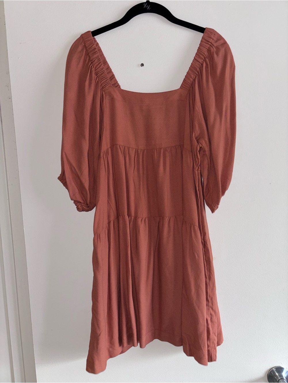 NWT Hunter & Brown Boutique Burnt Sienna Puff Sleeve Tiered Dress Sz M